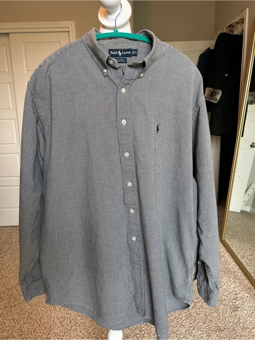 RALPH LAUREN Men’s Blaire Navy and White Checked Button Down Oxford Size XL